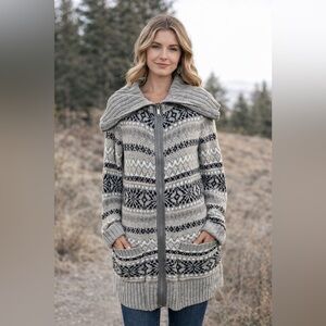 DKNY Jeans Nordic Knit Cardigan Cotton Alpaca Sweater Long SZ S